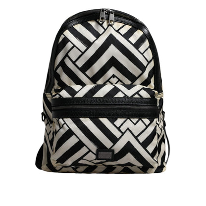 Dolce & Gabbana Black White Nylon Leather Travel Back Pack Bag