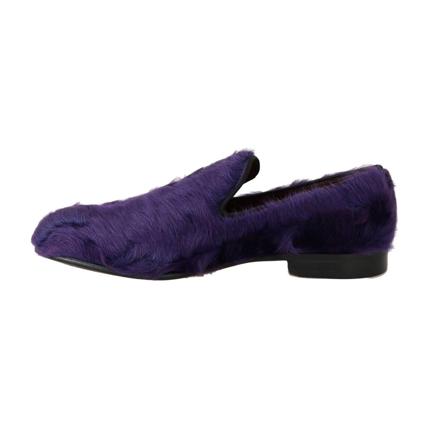 Dolce & Gabbana Purple Sheep Fur Leather Loafers Dolce & Gabbana