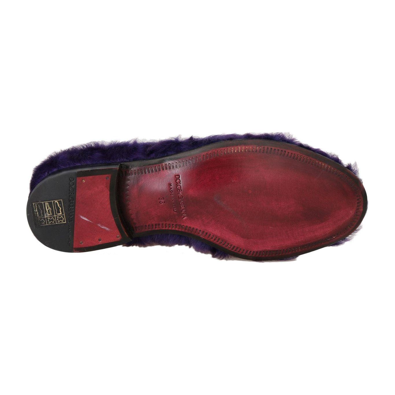 Dolce & Gabbana Purple Sheep Fur Leather Loafers Dolce & Gabbana