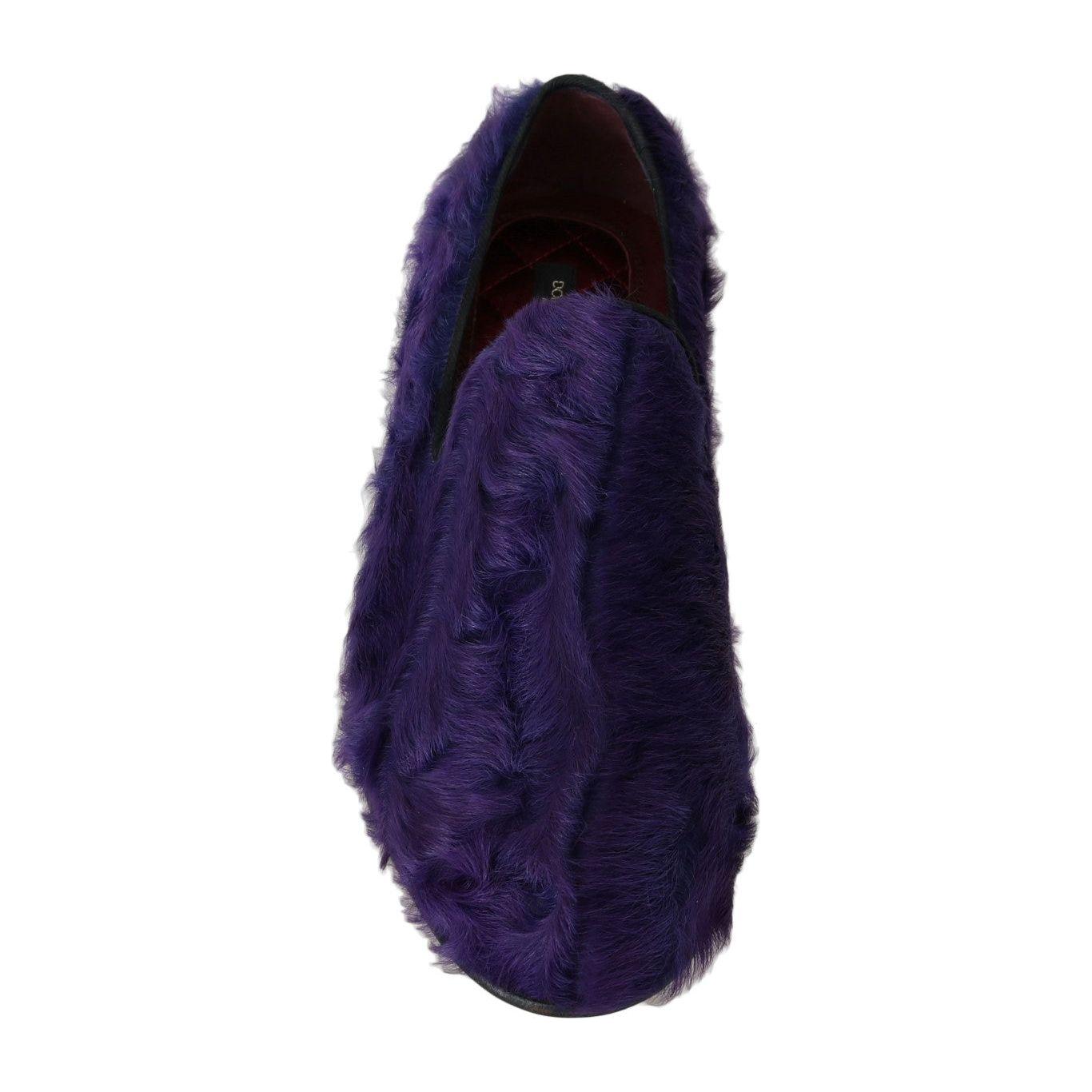 Dolce & Gabbana Purple Sheep Fur Leather Loafers Dolce & Gabbana