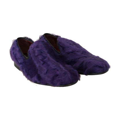 Dolce & Gabbana Purple Sheep Fur Leather Loafers Dolce & Gabbana