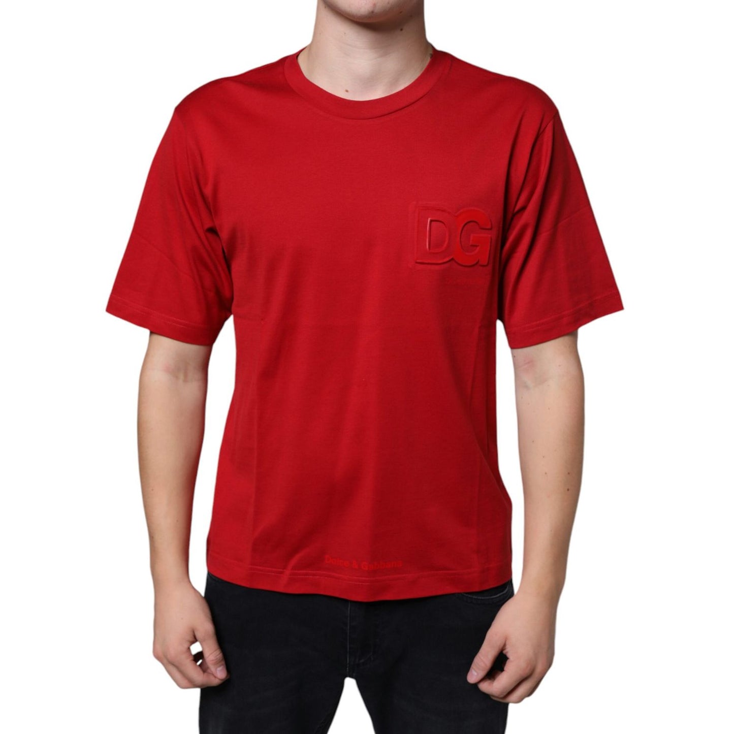 Dolce & Gabbana Red Cotton DG Logo Print Crew Neck T-shirt