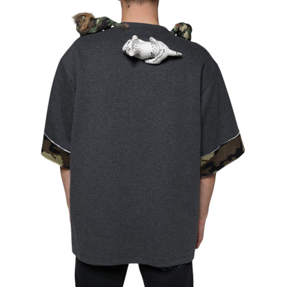 Dolce & Gabbana Gray Camouflage Animal Stuff Cotton T-shirt