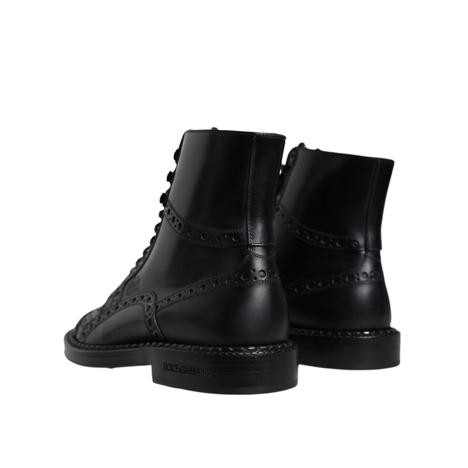 Dolce & Gabbana Black Leather Lace Up Mid Calf Boots Shoes