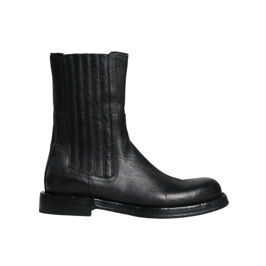Dolce & Gabbana Black Horse Leather Mid Calf Boots Shoes Dolce & Gabbana