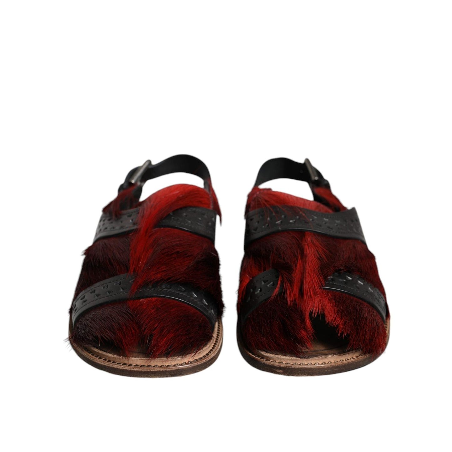 Dolce & Gabbana Black Red Gazelle Hair Leather Sandals Shoes Dolce & Gabbana