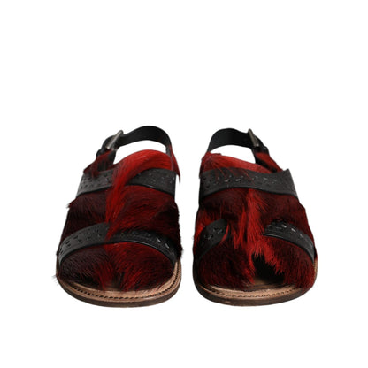Dolce & Gabbana Black Red Gazelle Hair Leather Sandals Shoes Dolce & Gabbana