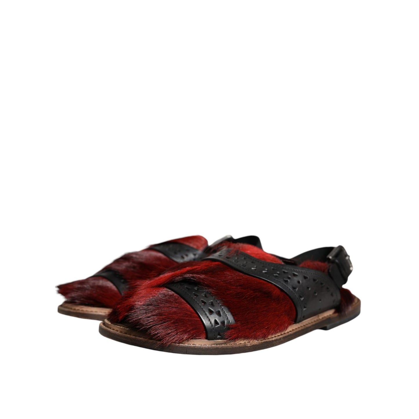 Dolce & Gabbana Black Red Gazelle Hair Leather Sandals Shoes Dolce & Gabbana