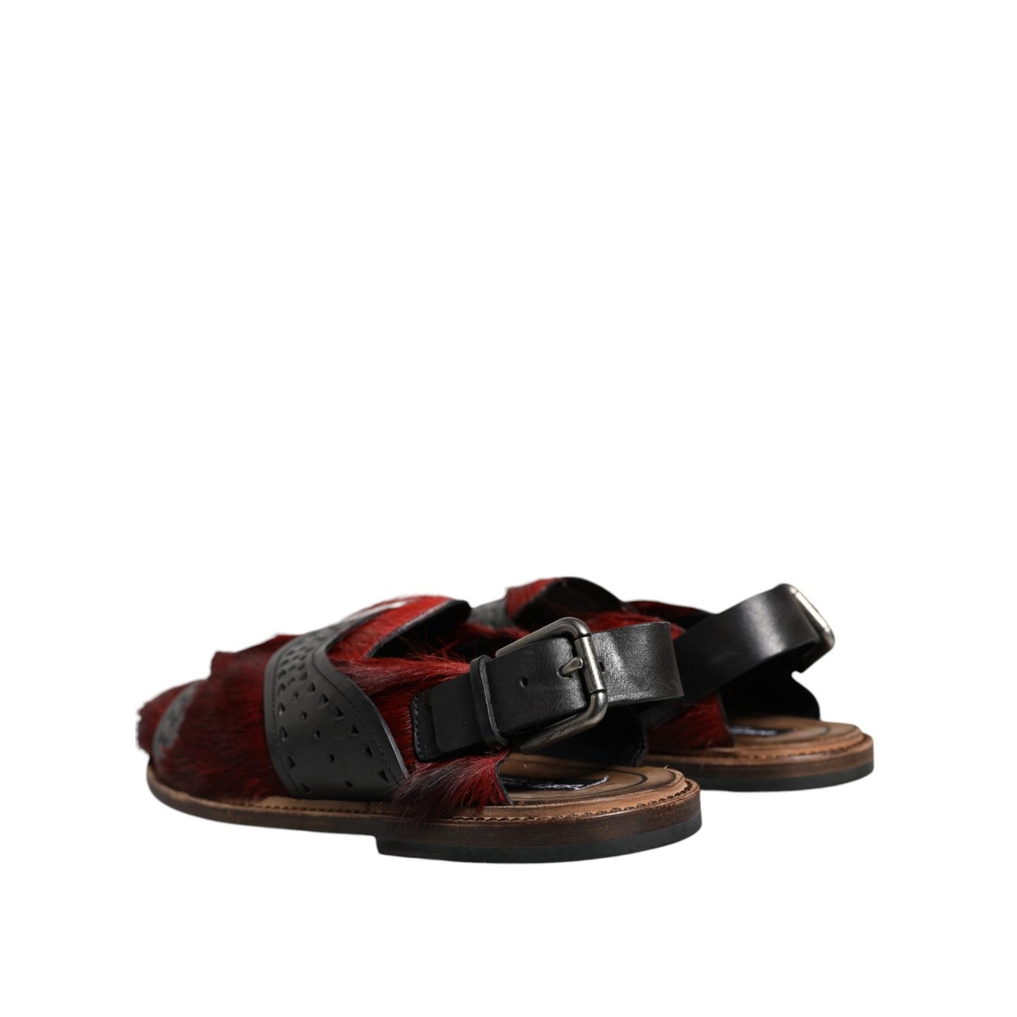 Dolce & Gabbana Black Red Gazelle Hair Leather Sandals Shoes Dolce & Gabbana