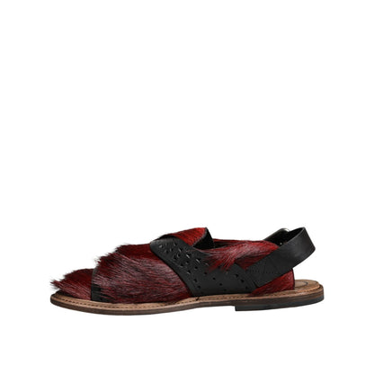 Dolce & Gabbana Black Red Gazelle Hair Leather Sandals Shoes Dolce & Gabbana