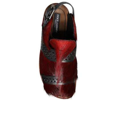 Dolce & Gabbana Black Red Gazelle Hair Leather Sandals Shoes Dolce & Gabbana