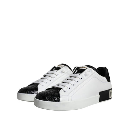 Dolce & Gabbana Black Leather Logo Portofino Sneaker Shoes