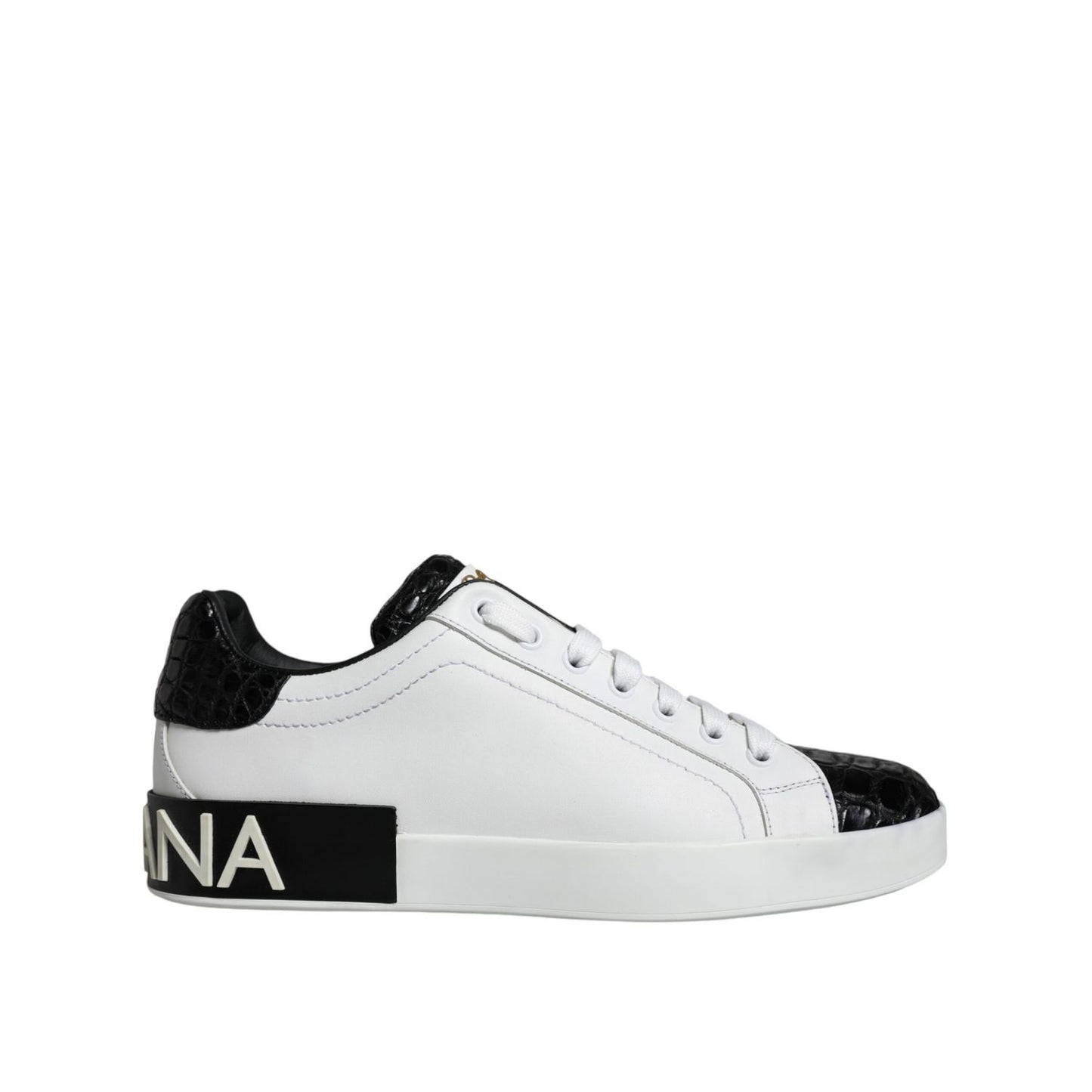Dolce & Gabbana Black Leather Logo Portofino Sneaker Shoes