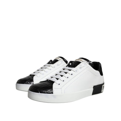 Dolce & Gabbana Black Leather Logo Portofino Sneaker Shoes