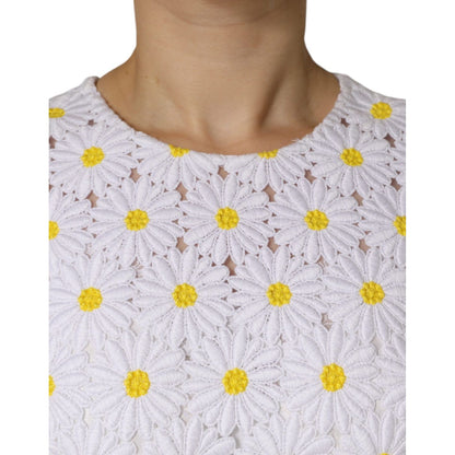 Dolce & Gabbana White Daisy Macrame Lace Sheath Midi Dress