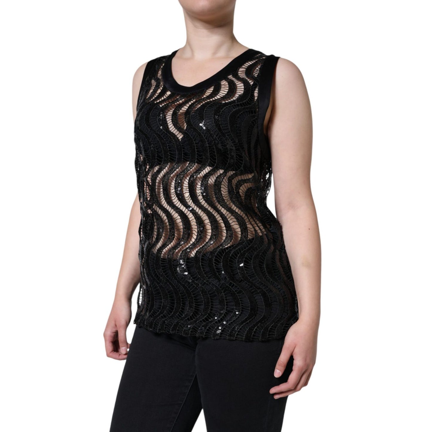 Dolce & Gabbana Black Sequin Sleeveless Tank Blouse Top