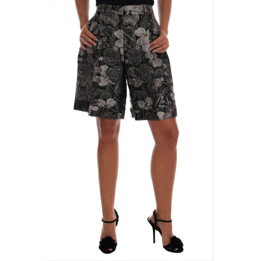 Dolce & Gabbana Gray Floral Brocade High Waist Shorts Dolce & Gabbana