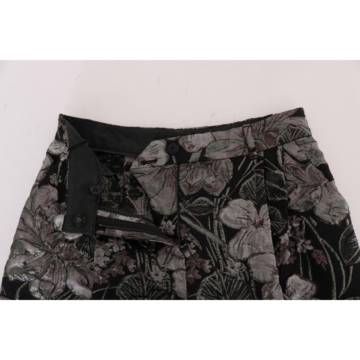 Dolce & Gabbana Gray Floral Brocade High Waist Shorts