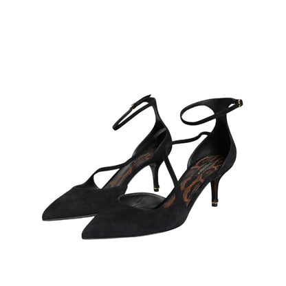 Dolce & Gabbana Black Suede Ankle Strap Heels Pumps Shoes