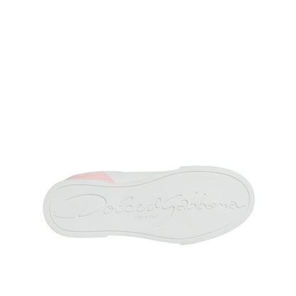 Dolce & Gabbana White Pink Portofino Low Top Sneakers Shoes