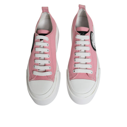 Dolce & Gabbana Pink White Canvas Logo Low Top Sneakers Shoes
