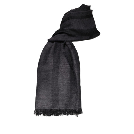 GF Ferre Dark Gray Wool Viscose Foulard Patterned Scarf GF Ferre