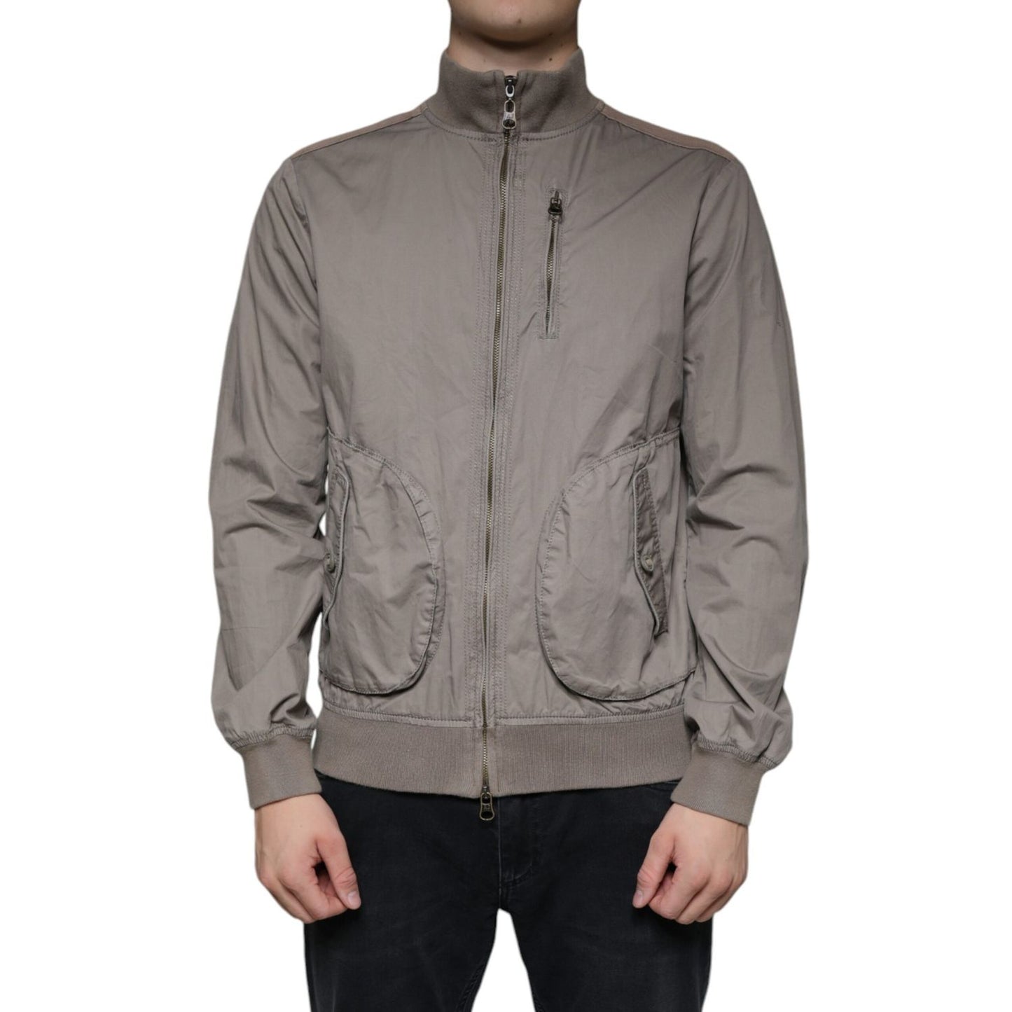 Armani Jeans Brown Cotton Full Zip Bomber Logo Jacket Armani Jeans