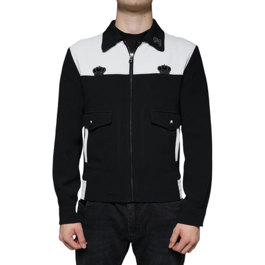 Dolce & Gabbana Black White DG Crown Full Zip Blouson Jacket Dolce & Gabbana
