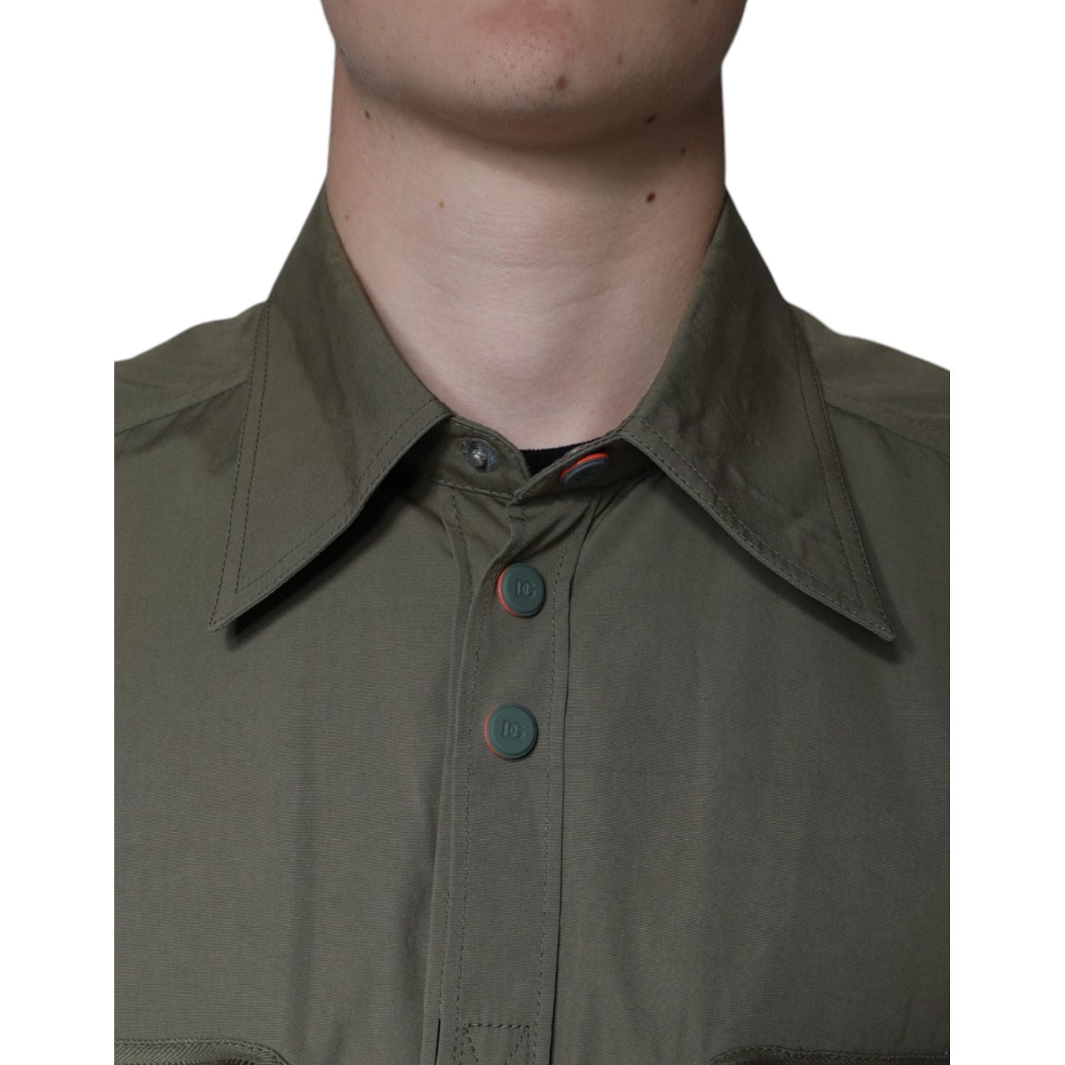 Dolce & Gabbana Military Green Cotton Bend Collared Coat Jacket
