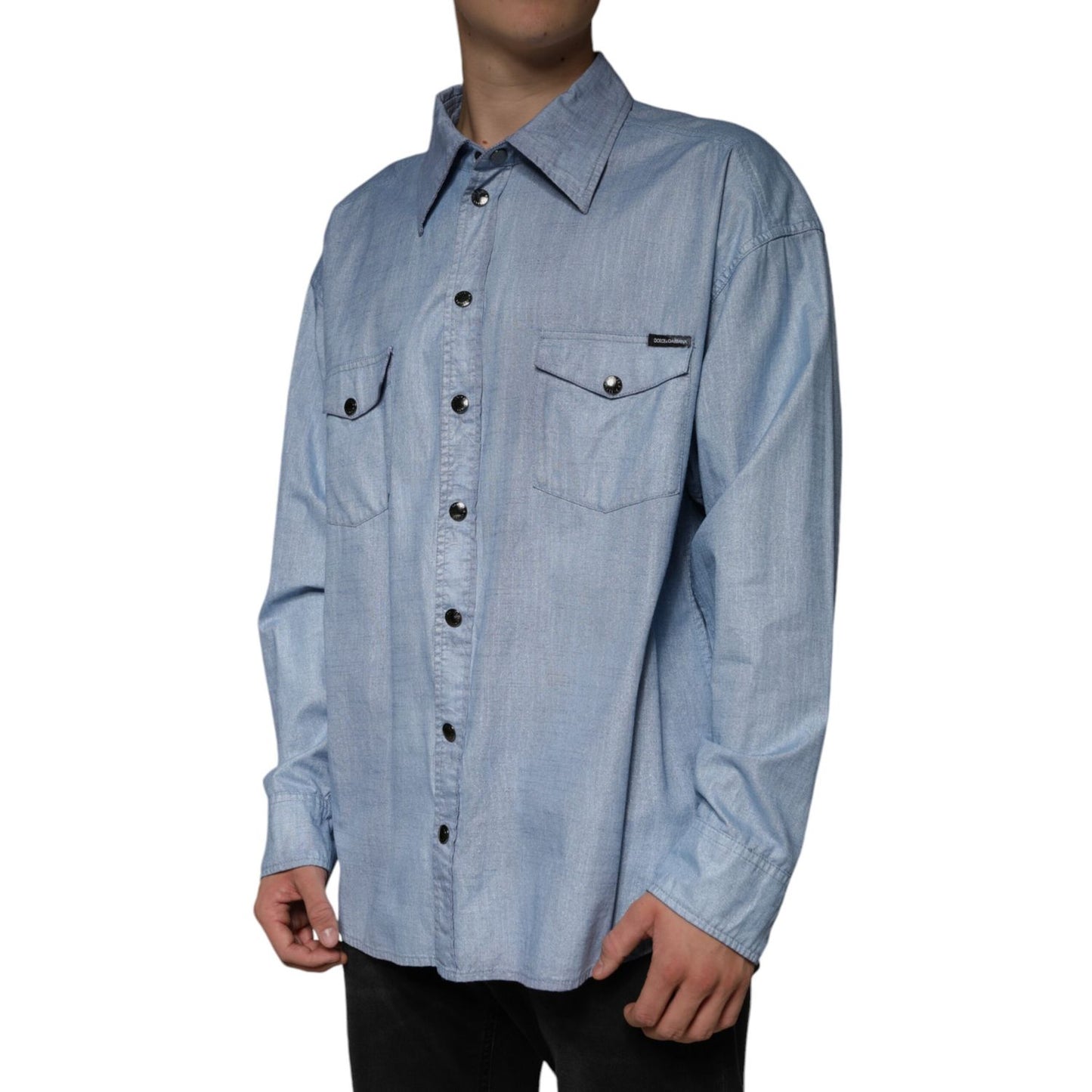 Dolce & Gabbana Light Blue Cotton Button Down Casual Shirt