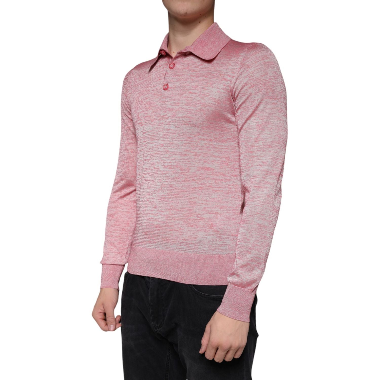 Dolce & Gabbana Pink Polyester Long Sleeve Men Polo T-shirt