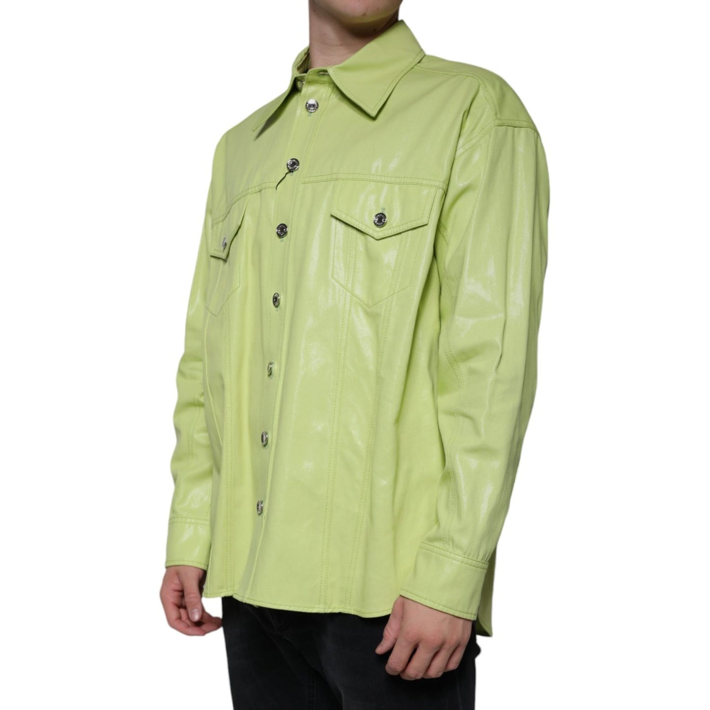 Dolce & Gabbana Green Cotton Collared Men Button Down Shirt