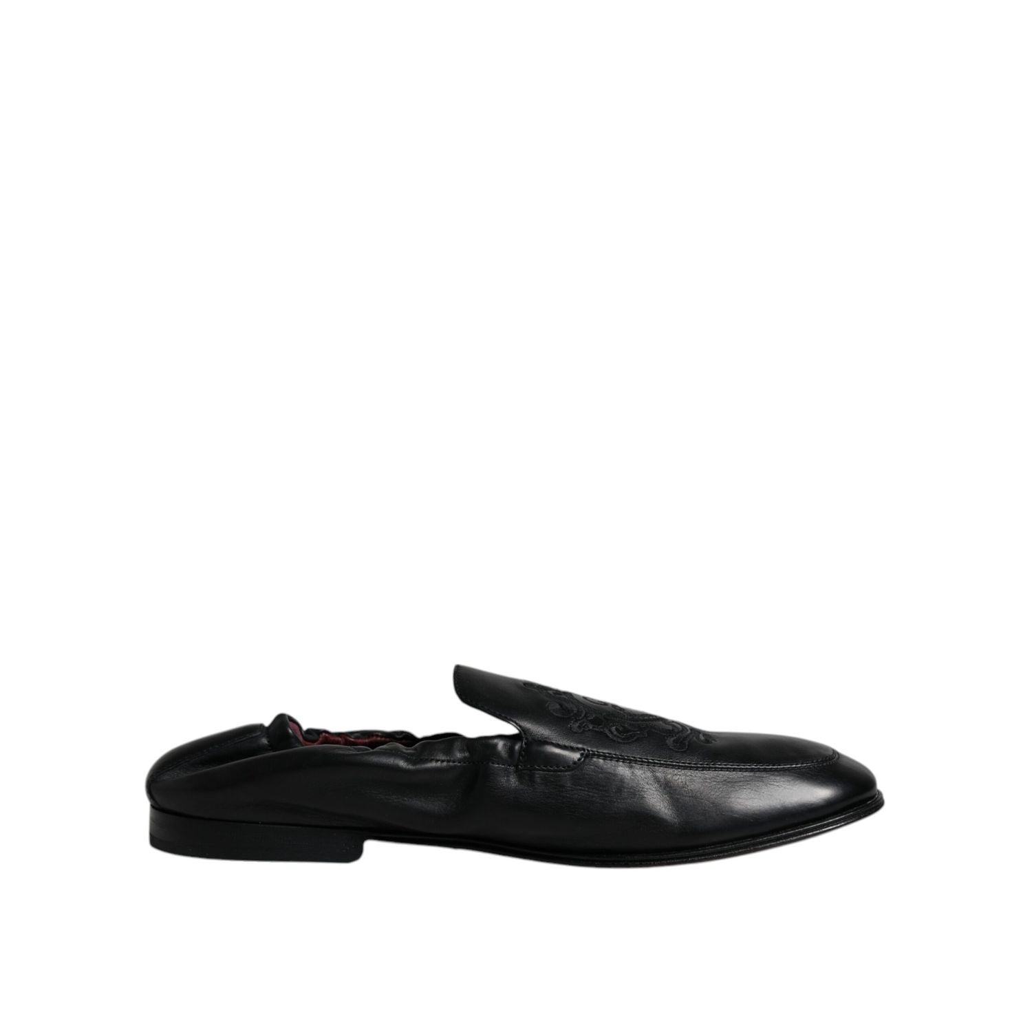 Dolce & Gabbana Black Logo Embroidered Leather Loafer Men Dress Shoes