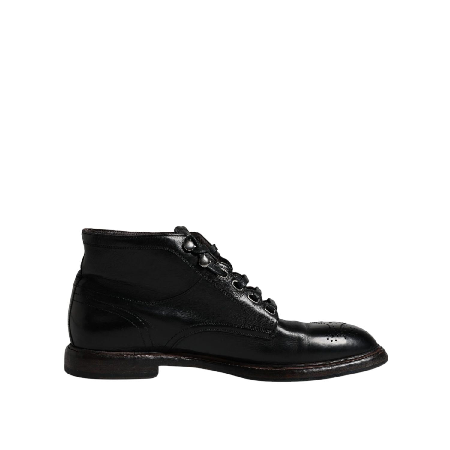 Dolce & Gabbana Black Leather Men Short Boots Lace Up Shoes