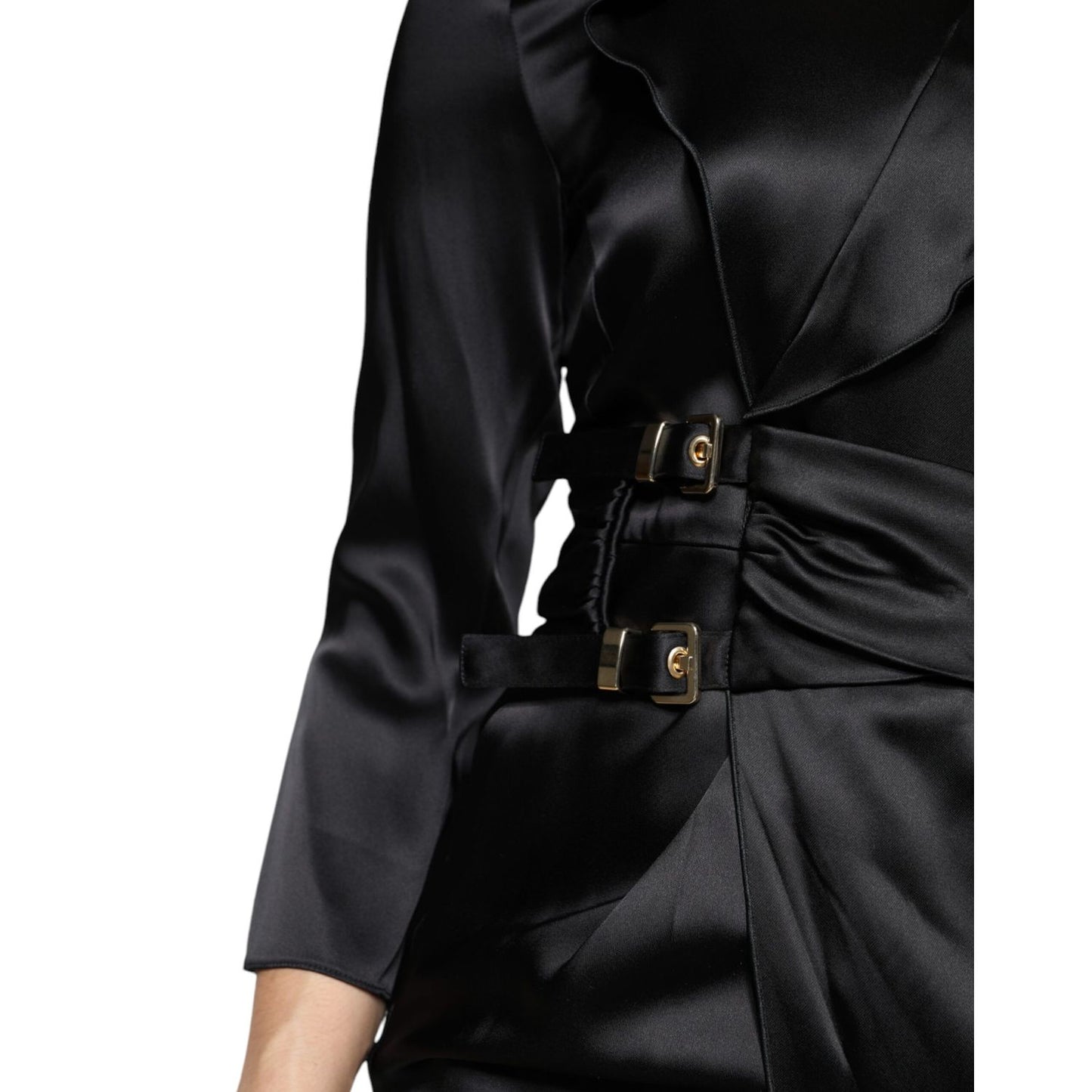 Emporio Armani Black Satin Long Sleeves Wrap Sheath Mini Dress Emporio Armani