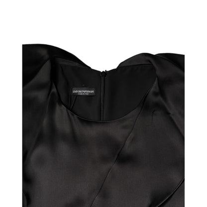 Emporio Armani Black Satin Long Sleeves Wrap Sheath Mini Dress Emporio Armani