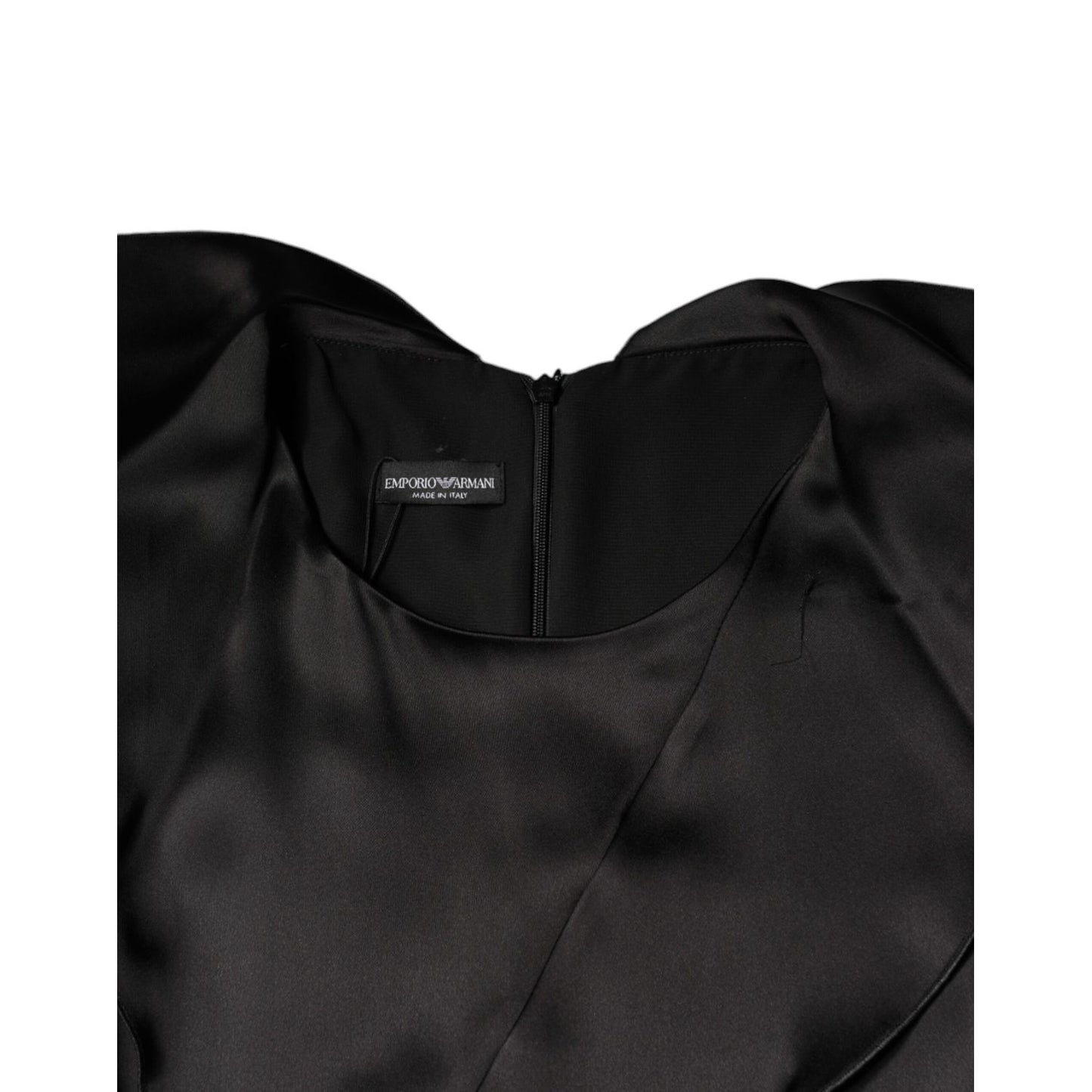 Emporio Armani Black Satin Long Sleeves Wrap Sheath Mini Dress Emporio Armani