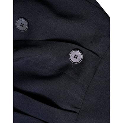 Ballantyne Dark Blue Long Sleeves Pleated A-line Maxi Dress