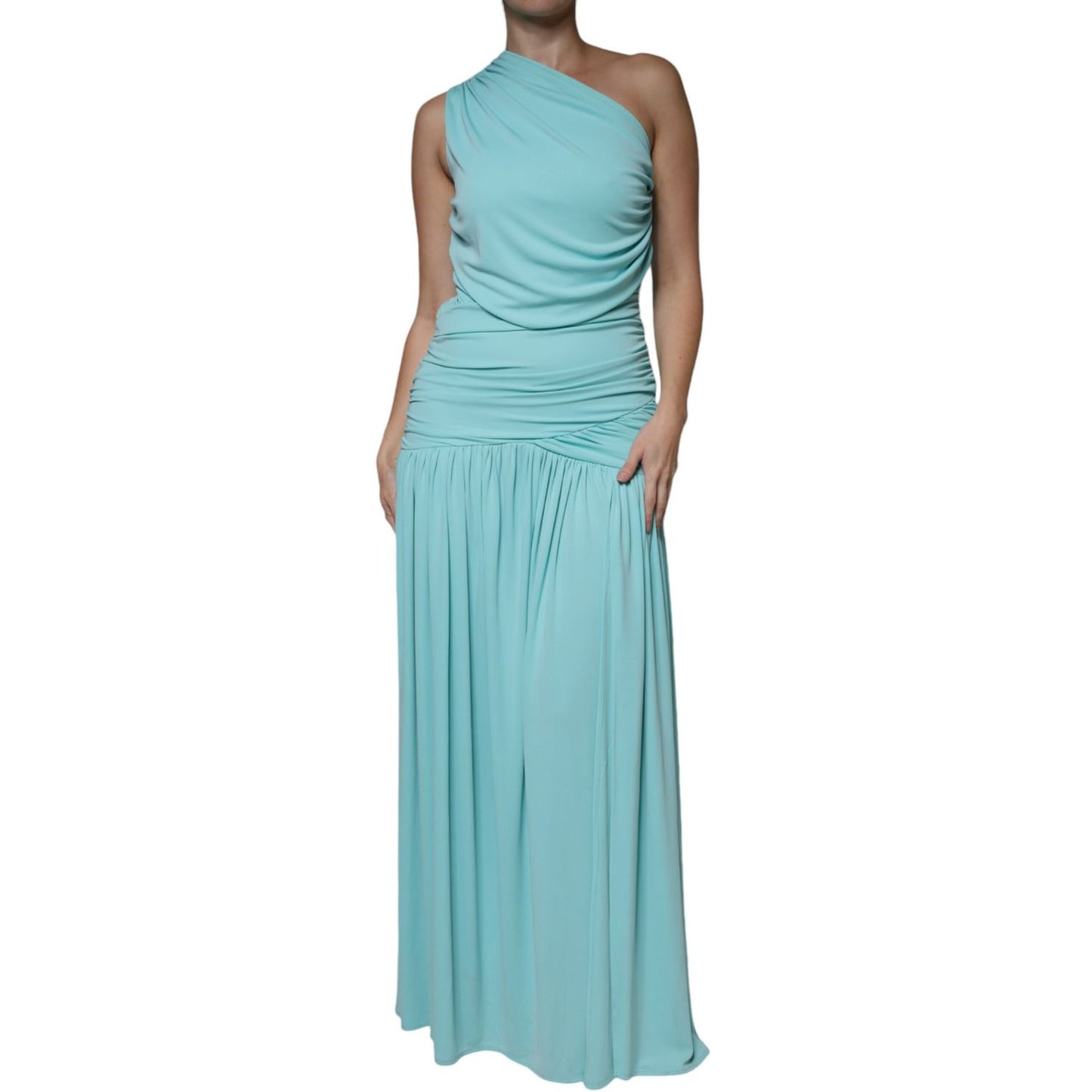 Christian Pellizzari Light Blue Jersey Long Drape One Shoulder Dress