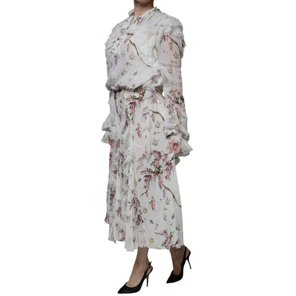 Ermanno Scervino White Floral Ruffles Lace Long Sleeves Maxi Dress Ermanno Scervino
