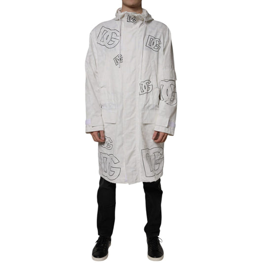 Dolce & Gabbana White Hooded Parka Polyester Trench Coat Jacket Dolce & Gabbana
