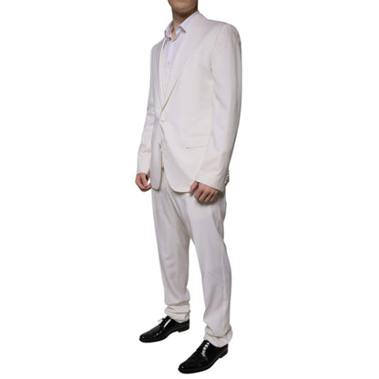 Dolce & Gabbana White Wool Silk 3 Piece SlimFit Formal Suit