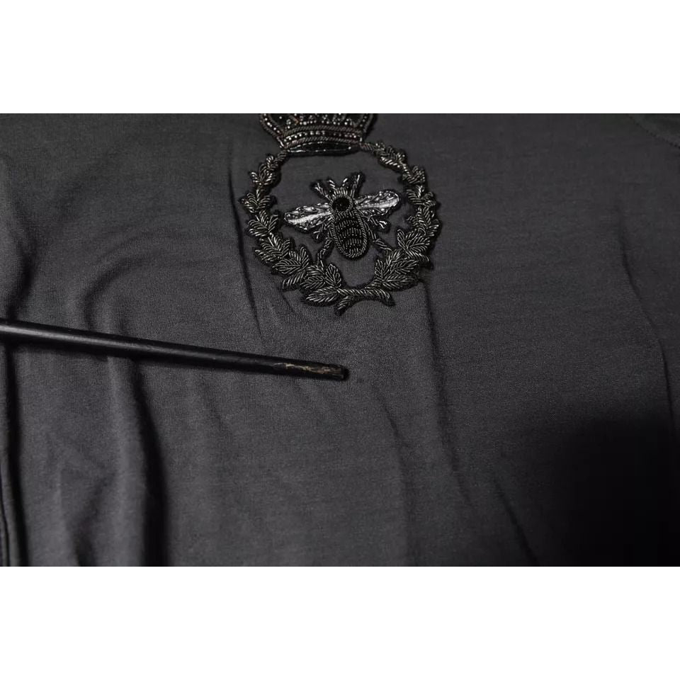 Dolce & Gabbana Gray Crown Bee Embroidery Pullover Sweater