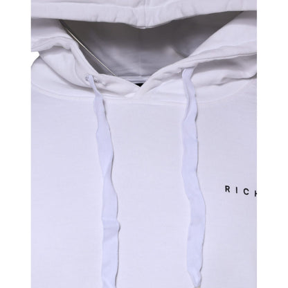 John Richmond White Logo Cotton Hooded Sweatshirt Sweater