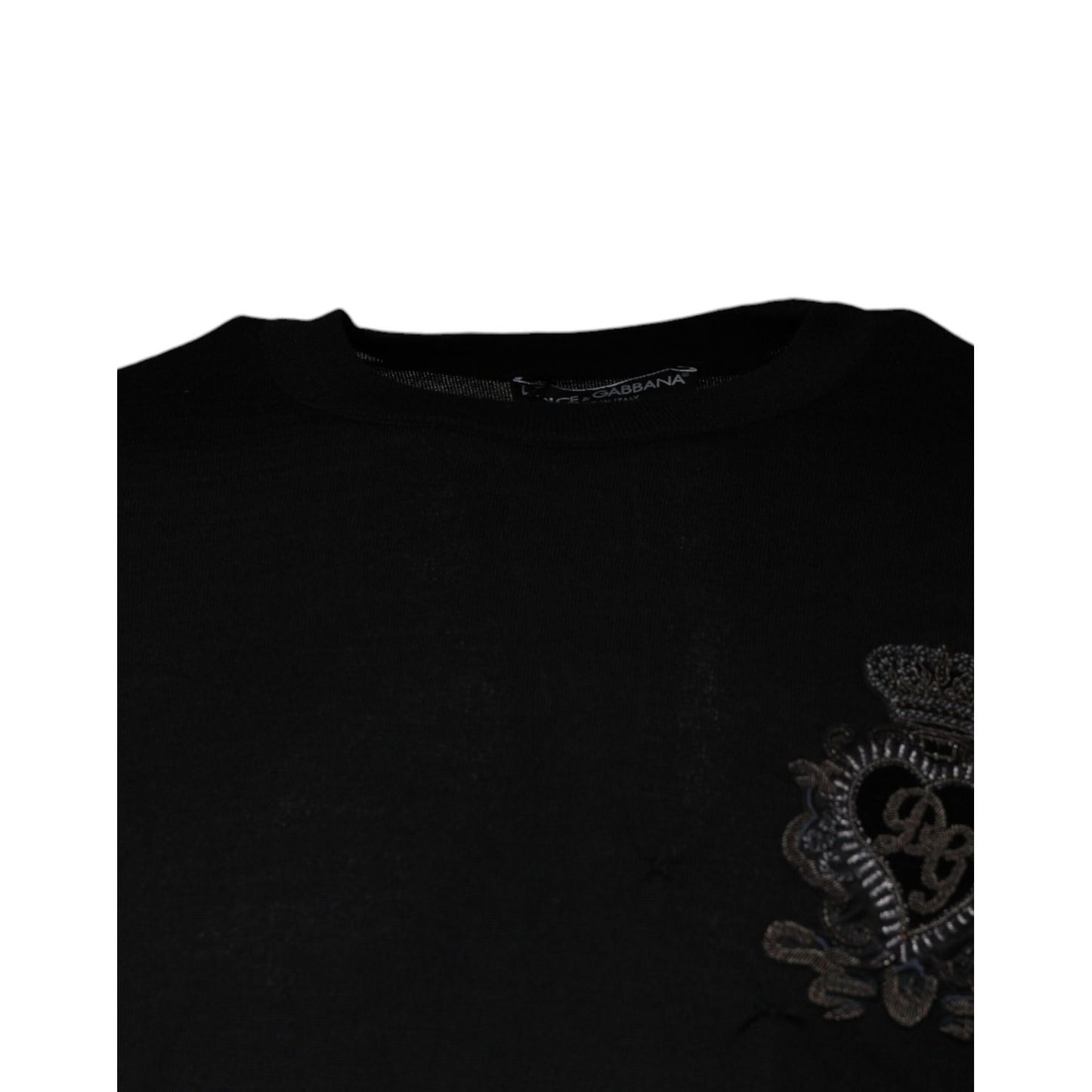 Dolce & Gabbana Black Crown Heart Crew Neck Pullover Sweater