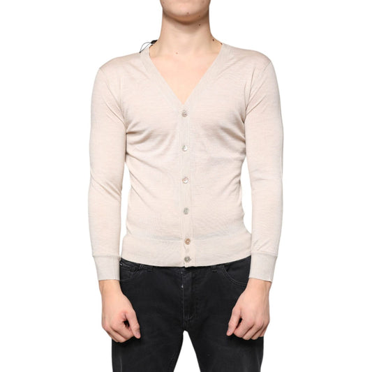 Dolce & Gabbana Beige Cashmere Button Down Cardigan Sweater Dolce & Gabbana