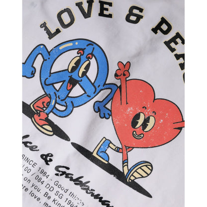 Dolce & Gabbana White Love & Peace Cotton Round Neck T-shirt