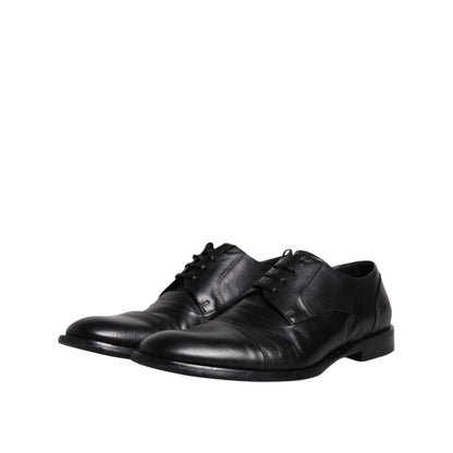 Dolce & Gabbana Black Leather Lace Up Men Derby Formal Shoes