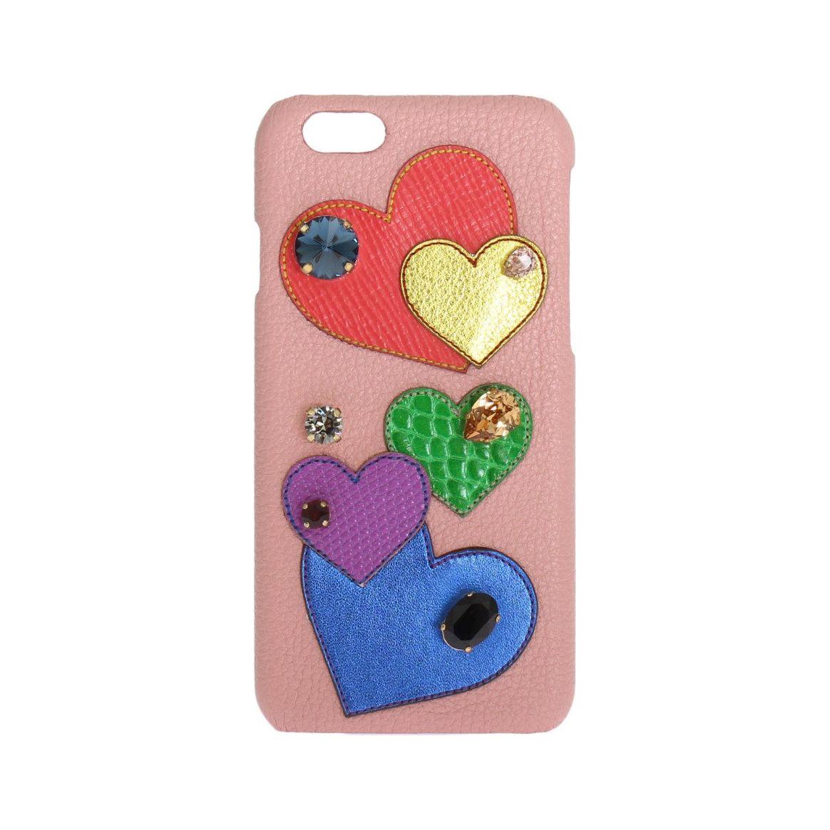 Dolce & Gabbana Pink Leather Heart Crystal Phone Case Dolce & Gabbana