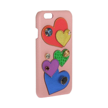 Dolce & Gabbana Pink Leather Heart Crystal Phone Case Dolce & Gabbana
